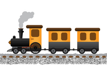 Vintage steam locomotive on white background. Old 19th century train, classic retro railroad transport. Vector illustration EPS 10. © TakaYIB
