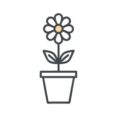 Stylized potted flower with grey petals and light yellow center, minimalist design