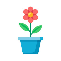 Flower in pot isolated on black background, simple flat design illustration
