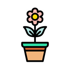 Isolated potted flower on black background with simple graphic style, pastel colors
