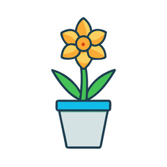 Yellow Daffodil in Flower Pot Illustration for Spring-Themed Designs