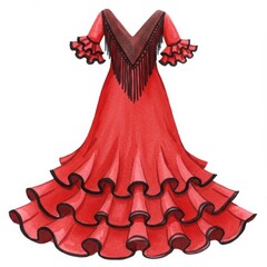 Obraz premium Red Flamenco Dress with Ruffles and Fringe Detail