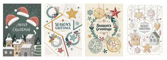 A festive collection of holiday cards featuring cheerful designs and warm colors for Christmas celebrations.