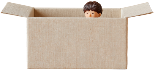 boy's head poking out of a big cardboard box
