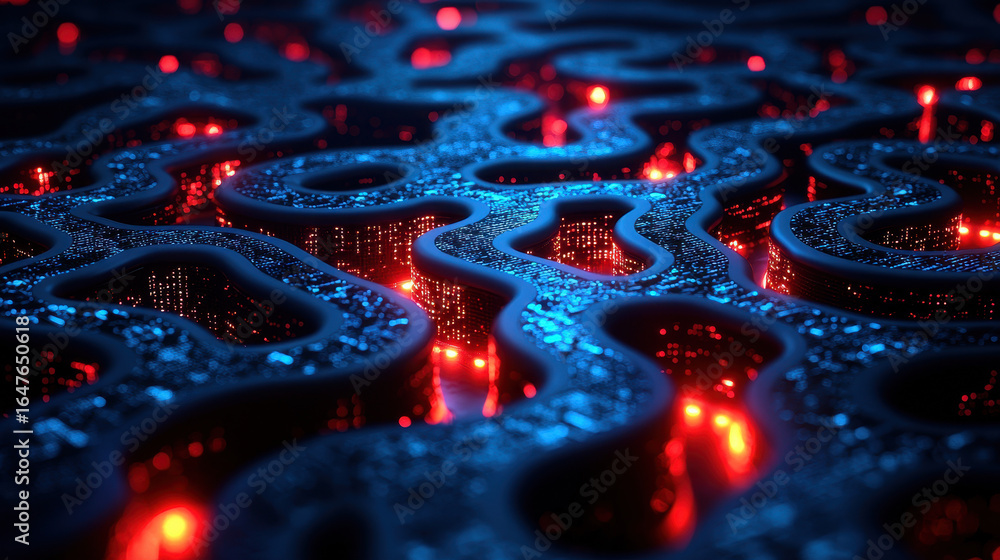 Poster neural network maze symbolizes confusion in ai processing and user experience during complex data na