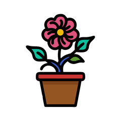 Stylized flower in a pot with vibrant colors against a black backdrop