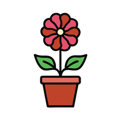 Stylized potted flower with pink and brown petals on a black background