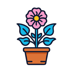 Potted flower illustration in flat style with outlined elements on black background