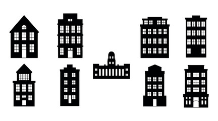 Obraz premium Residential House Icon Collection Bundle. Simple Line Art Black and White Style on white background