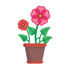 Stylized flowers in a pot on a black background, botanical illustration