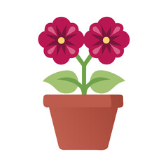 Stylized flowerpot with two blossoms against a black background for graphic design