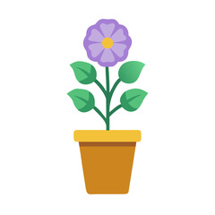 Purple Flower Growing in a Pot Isolated on Black Background - Flat Illustration
