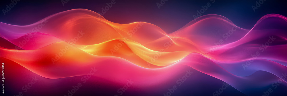 Poster mesmerizing abstract flowing waves in luminous gradient of vibrant orange, pink, and purple hues cre