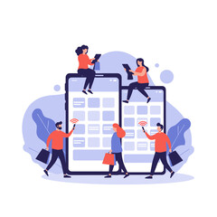 Modern digital communication technology connecting people through mobile devices