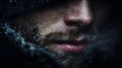 Close up of a man s face in chilly air