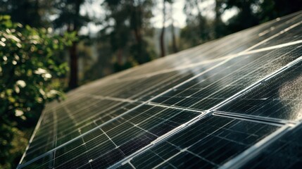 Solar panel system absorbing sunlight in a natural environment, generating renewable energy and promoting sustainable practices for a cleaner future