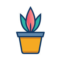 Stylized potted plant illustration with red and green leaves in a yellow pot