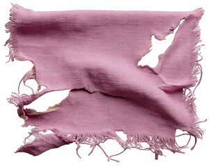 Torn pink cotton fabric scrap frayed edges textured material isolated on white sewing supply damaged textile soft cloth creative craft worn appearance square shape