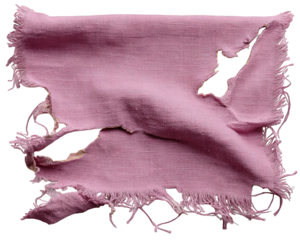 Torn pink cotton fabric scrap frayed edges textured material isolated on white sewing supply damaged textile soft cloth creative craft worn appearance square shape