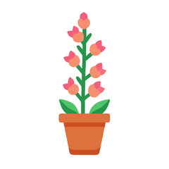 Potted Flower Illustration with Pink and Orange Flowers in Flat Style
