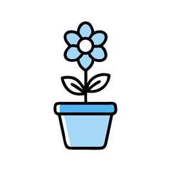 Simple blue flower in a pot on a black background stock image