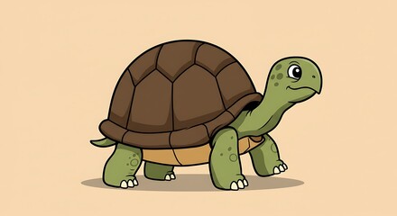 Obraz premium Cartoon turtle illustration walking against neutral backdrop for children