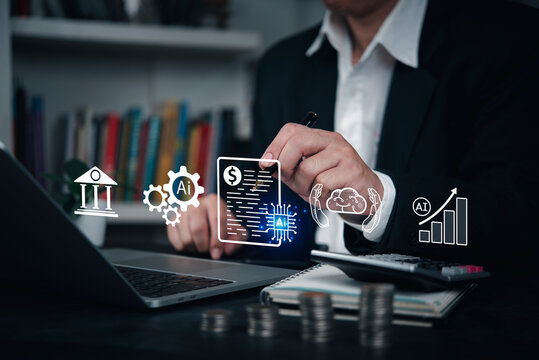 Financial innovation and artificial intelligence make business data analysis. digital accounting document management for precise business smart investments, strategy planning.