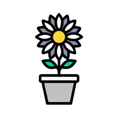 Stylized vector flower in a pot with a simple flat art style
