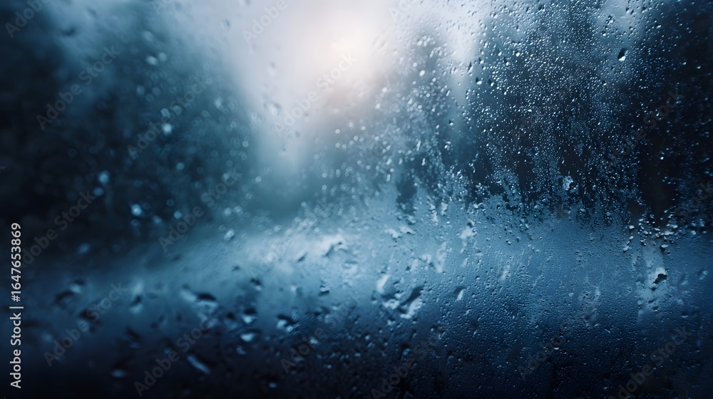 Poster frosty window with condensation and sharp focus