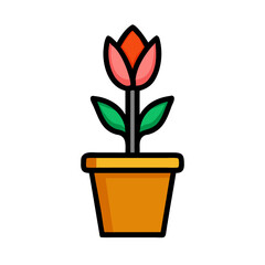 Stylized potted flower with minimalist design and vibrant colors on black background