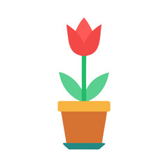 Stylized tulip in a pot against a black background for graphic applications