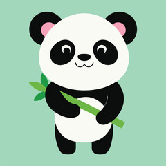 A fun and happy cartoon panda bear with a cute smile is drawing a bamboo illustration © RAKIBUL