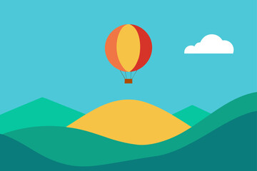 flat design air balloon flying over hills