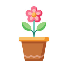Cute potted pink flower on black background - flat vector illustration.