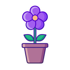 Potted Purple Flower on Black Background: A Cheerful Vector Illustration