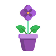 Purple African violet in a matching purple pot, flat design on black