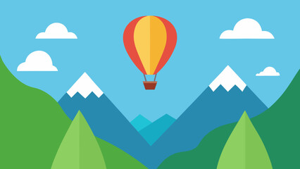 flat design hot air balloons flying mountains