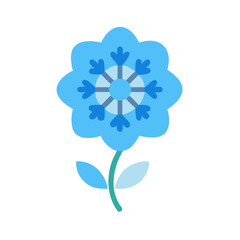 Stylized Flower with Snowflake Motif on Black Background, Flat Style