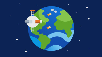flat design space station orbiting earth