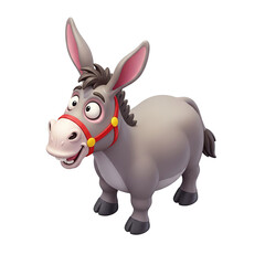 Cartoon Donkey with Bridle on White Background