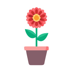 Stylized flower in pot isolated on black background in flat illustration