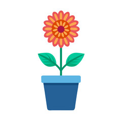 Stylized sunflower in a blue pot on a black background illustration