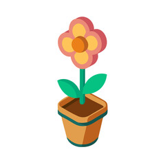 Isometric vector flower in a pot with simple design and vibrant colors
