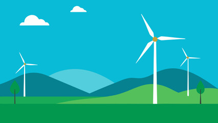 Fototapeta premium minimal flat design wind farm landscape