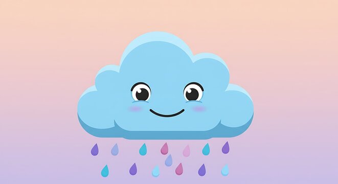 Cartoon cloud with pastel raindrops vector weather illustration design