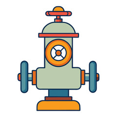 Stylized industrial valve with orange and blue accents