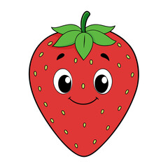 Obraz premium Happy cartoon strawberry with big eyes and a smile