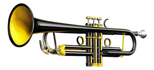 Black trumpet illustration with yellow bell