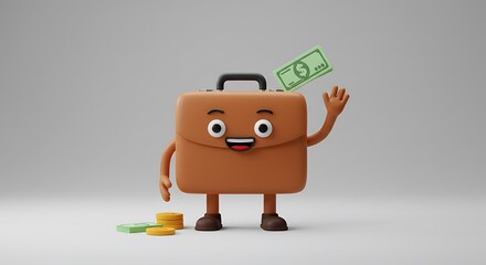 Cartoon briefcase with money and coins