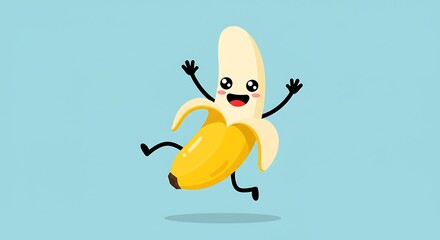 Happy banana cartoon character illustration jumping in vector design